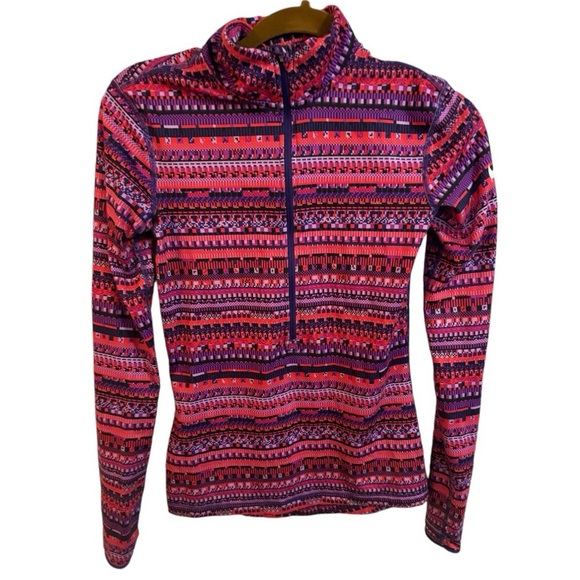 Nike Pro Dri Fit Pink and Purple Aztec Half Zip Long Sleeve - Picture 1 of 7